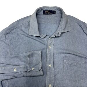 Polo Ralph Lauren Mens Size Large Solid Blue Button Up Long Sleeve Shirt Soft